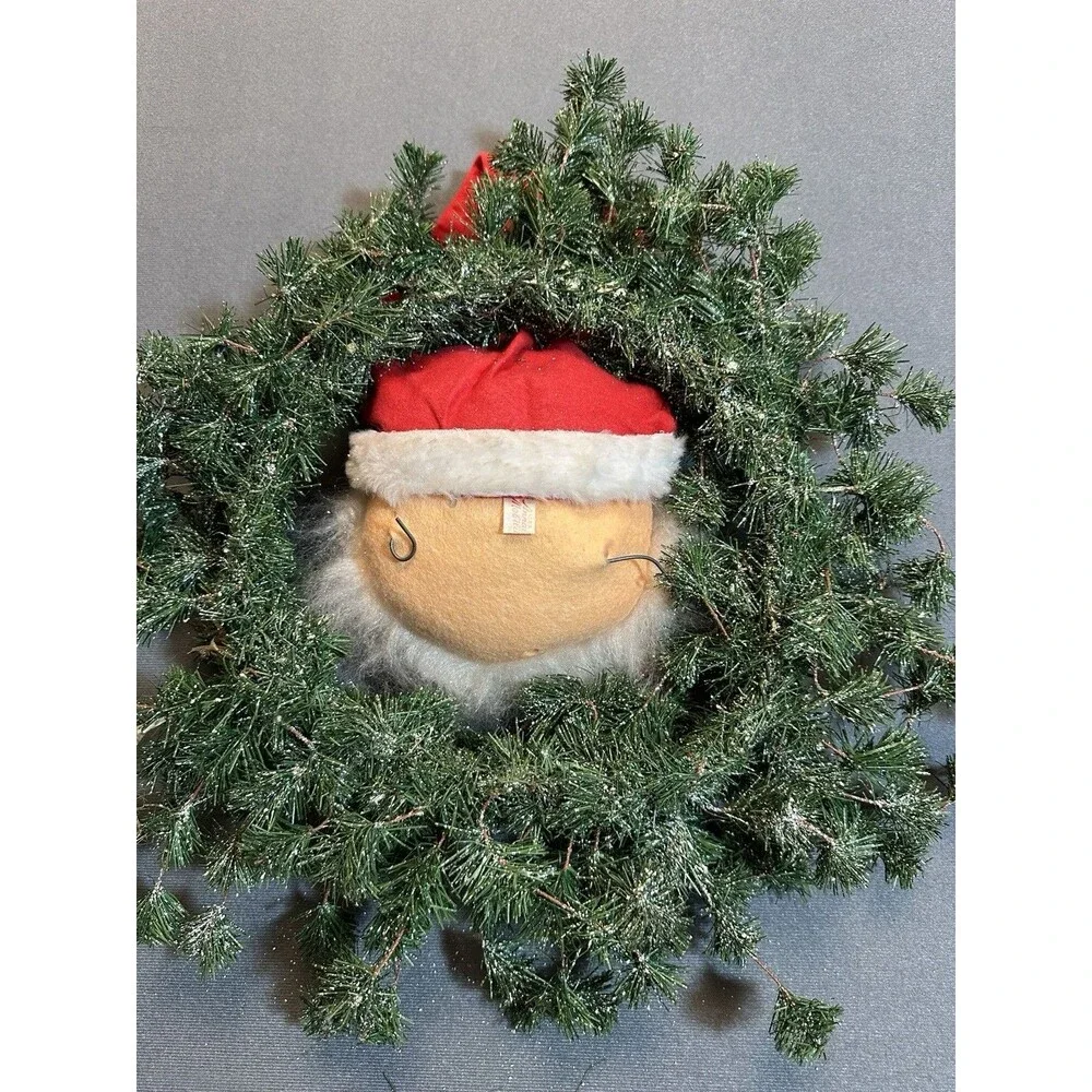 1970 Annalee Mobilitee Dolls Santa Christmas Wreath 16” Vintage Holiday Decor